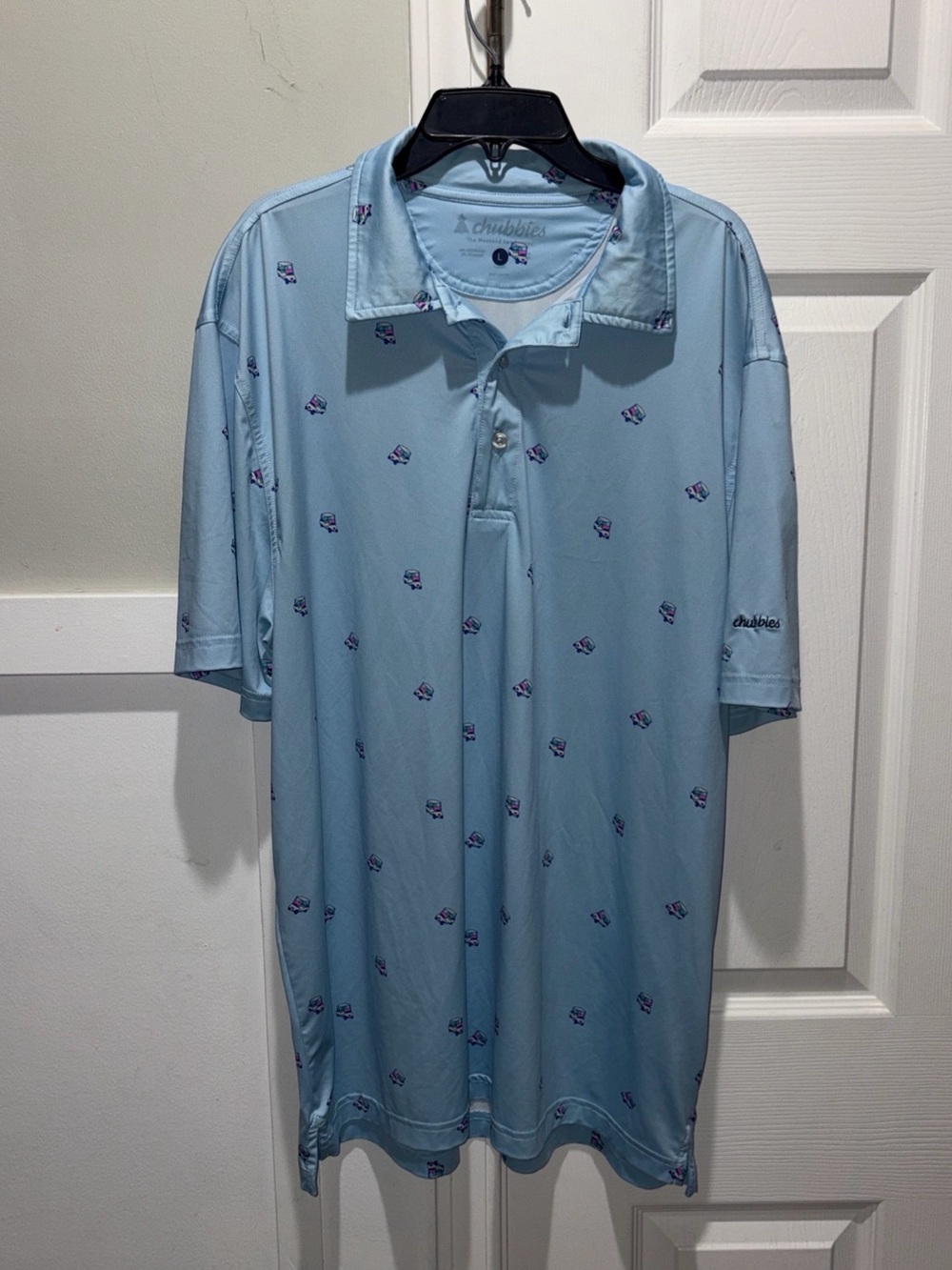 Chubbies Light Blue Polo with Golf Carts Size Large